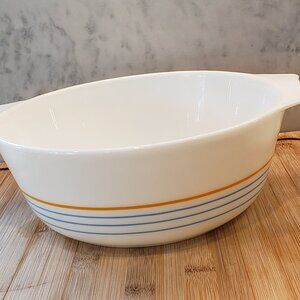 Pyrex England Blue and Orange Stripe Baking Dish, Striped Bowl